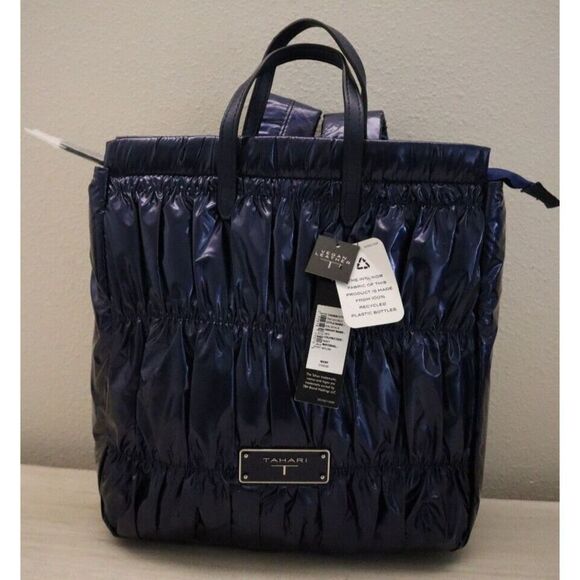 Tahari TN1565/N23 Women's Medium Navy Gigi Shiny Nylon Backpack $109 - Picture 1 of 9